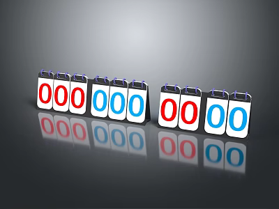 Digital Counter Displays With Red And Blue Zero Digits On Reflective Surface 3d model
