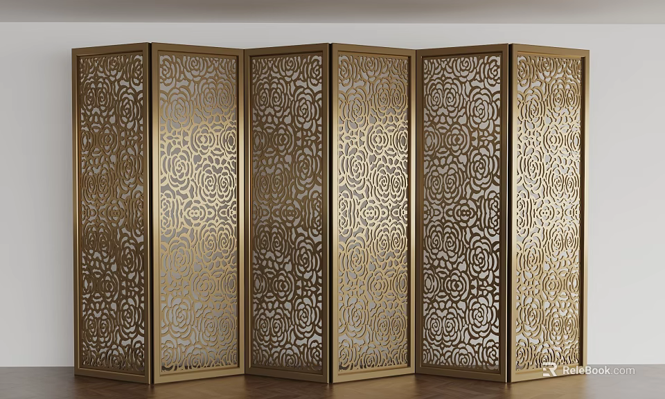 Elegant Golden Room Divider With Intricate Floral Patterns And Modern Design 3d model