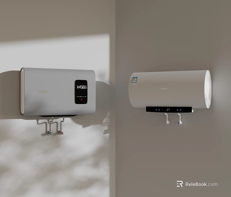 Modern Silver And White Wall Mounted Electric Water Heaters For Home Daily Use 3d model 