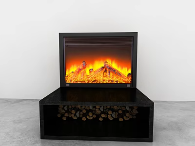 Modern Fireplace With Realistic Flame Effect And Wood Storage Base 3d model