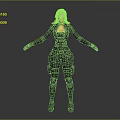 Blue Haired Female Character Wearing Glasses Black Tactical Outfit With Combat Gear Standing Arms Outstretched