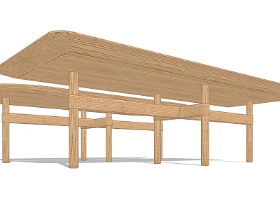 Two Wooden Dining Tables With Minimalist Design And Natural Wood Table Legs 3d model