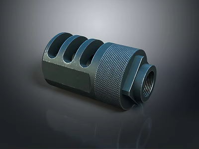 Weapon Silencer with Metal Construction Grooved Design Textured Surface and Threaded End 3d model
