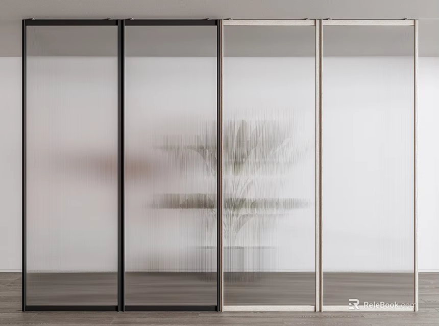 Modern Glass Sliding Doors With Black And Silver Frames For Interior Partition 3d model
