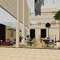 Modern Sales Office Interior With Reception Area Palm Trees And Comfortable Furniture