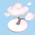 Cartoon Scene With Cloud Shaped Tree Canopy And Star Decorations On Light Blue Background 3d model