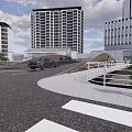 Landscape Bridge Connecting Urban Area With Vehicles Pedestrians And Green Trees