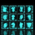 Mirror Displaying Glowing Blue Cartoon Characters in Grid Design with Reflections 3d model