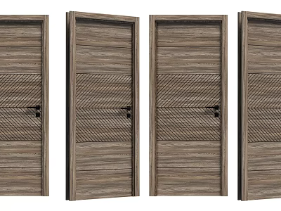 Modern Wooden Hinged Doors With Textured Panel And Natural Wood Grain Design For Home Interior 3d model
