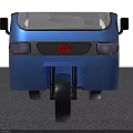 Blue Three Wheel Motorcycle With Open Cargo Bed Railings Headlights And Driver Seat