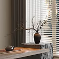 Ceramic Vase With Dried Branches Placed On Stone Pedestal By Window