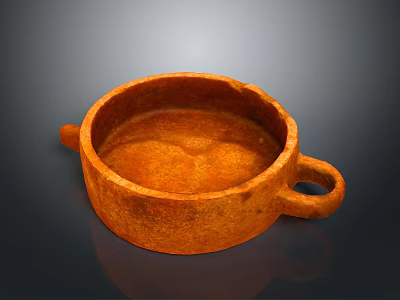 Orange Ceramic Bowl With Two Handles For Daily Household Kitchen Use 3d model