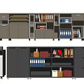 Modern Bookcase Storage System With Multiple Shelves Drawers Colorful Binders and Boxes 3d model