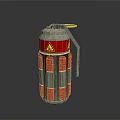 Military Grenade Weapon Design With Silver Body Red Stripes Yellow Pin And Warning Sign