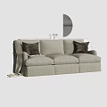 Cream Colored Three Seater Sofa With Accent Pillows And Throw Blanket 3d model