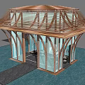 Modern Landscape Pavilion With Wooden Roof Curved Pillars And Glass Walls