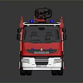 Red Fire Truck With Emergency Ladder And Water Tank On Reflective Surface