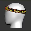 Traditional Embroidered Headband with Black Base Yellow Red Patterns and Central Sun Shaped Design