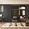 Modern Black Wardrobe With Glass Door Drawers And Dressing Table Interior