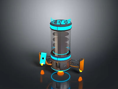 The Energy Cylindrical Tech Device With Blue Glowing Rings And Orange Components 3d model