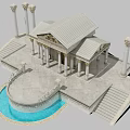 Ancient Architecture With Classical Columns Stone Roof Steps and Pool Design 3d model