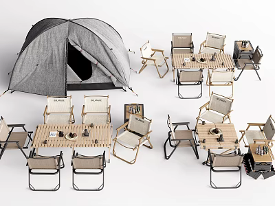 Outdoor Camping Table and Chair Sets with Foldable Chairs Near Tent for Activities 3d model