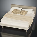 Elegant Bed Design With Beige Headboard Geometric Pillow Beige Blanket White Sheets And Wooden Legs