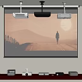 Projection Monitoring Setup With Projection Screen Projector And Audio Equipment On Shelf