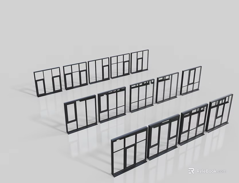 Modern Floor To Ceiling Windows Black Frame Various Design Styles For Home Interior 3d model 