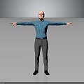 Man In Blue Striped Shirt Standing With Arms Outstretched Against Gray Background