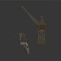 Tall Industrial Tower Crane Lifting Heavy Equipment On Construction Site