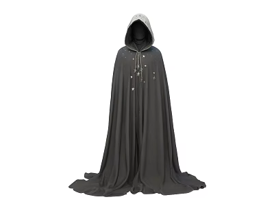 Gray Hooded Cloak Ornament Decor Set With Ribbon Ties Decorative Buckles And Good Drape 3d model