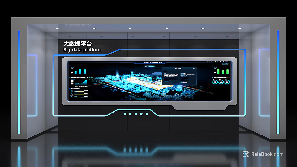 Big Data Platform Background Wall With Large Screen Display And Real time Data Charts 3d model 