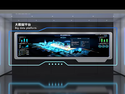 Big Data Platform Background Wall With Large Screen Display And Real time Data Charts 3d model
