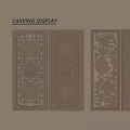 Wooden Carving Display with Decorative Panels Featuring Floral Patterns and Circular Designs