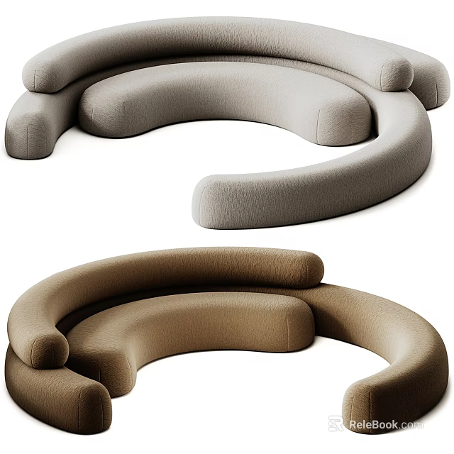Modern Organic Shaped Sofa with Curved Design in Light Gray and Brown for Living Room 3d model 