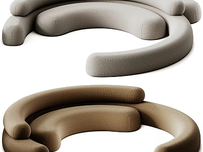 Modern Organic Shaped Sofa with Curved Design in Light Gray and Brown for Living Room 3d model