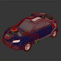 Blue Modified Car With Roof Equipment And Connected Body Wires