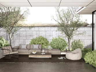 Modern Garden Outdoor Sofa Coffee Table Outdoor Chair Villa Garden Terrace Landscape Shrubs Greenery Landscape Trees 3d model