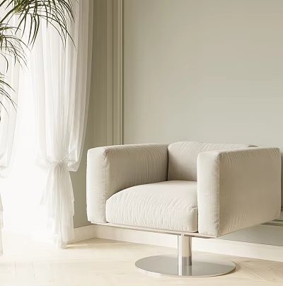 Modern Massage Chair In Cozy Room With Curtains And Plant 3d model