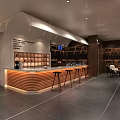 Modern Bar Interior Featuring Wooden Counter Bar Stools Wine Racks And Pendant Lights