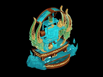 Elegant Modern Bookcase Design With Gold Accents Turquoise Glass And Curved Shelves 3d model