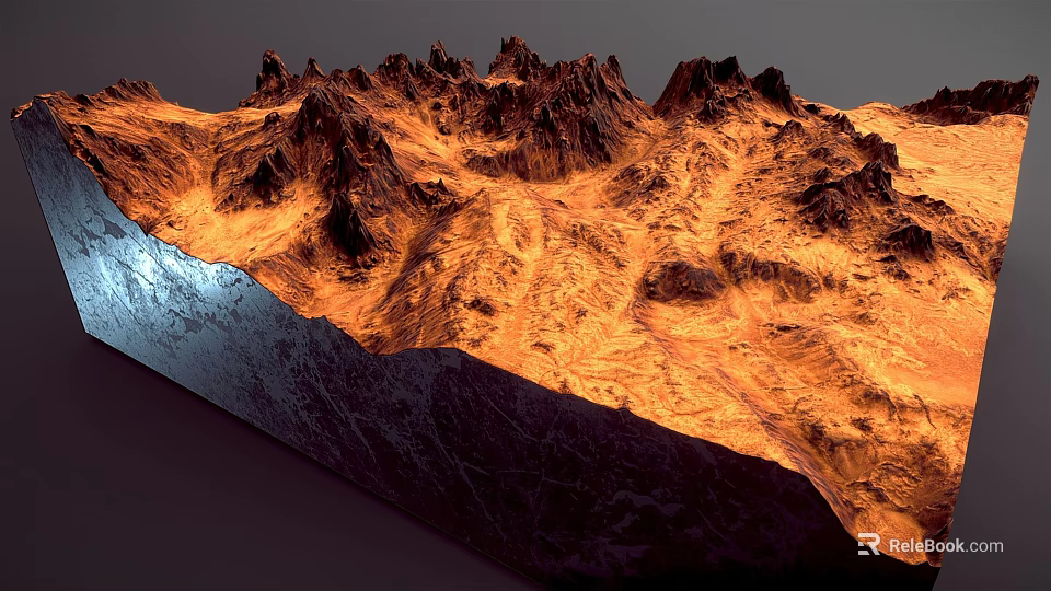 Garden Landscape Design With Rockery Terrain And Orange Blue Lighting Effects 3d model 