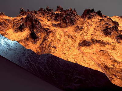Garden Landscape Design With Rockery Terrain And Orange Blue Lighting Effects 3d model