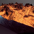 Garden Landscape Design With Rockery Terrain And Orange Blue Lighting Effects