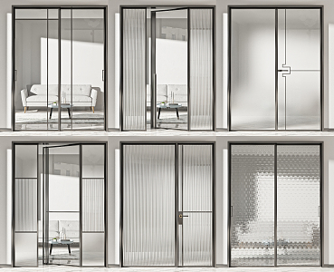 Modern sliding door glass sliding door sliding door single door combination 3d model