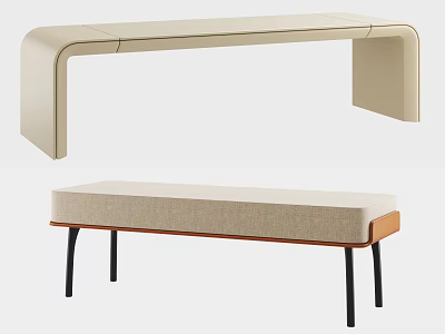 Modern Minimalist Upholstered Sofa Bench With Wooden Seat And Black Legs Design 3d model