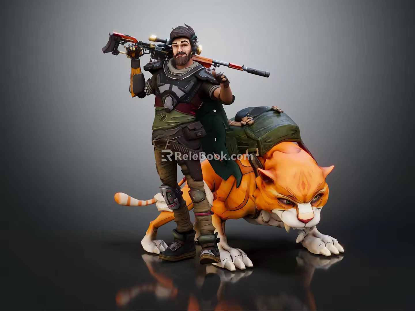Modern game character lion mount soldier 3d model