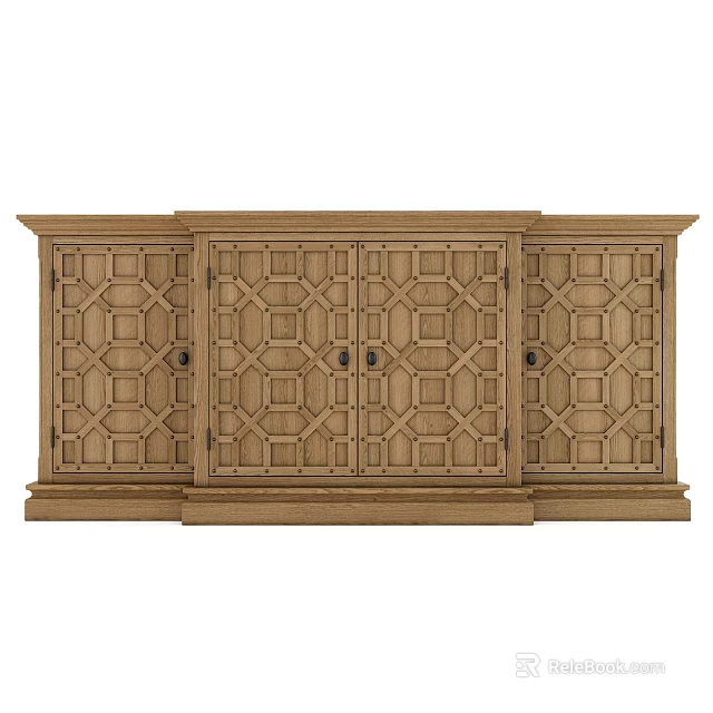 Classic Wooden Entryway Cabinet Sideboard With Geometric Pattern Doors And Storage Functionality 3d model
