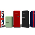 Retro Refrigerators In Various Colors With Union Jack And Stripe Patterns 3d model